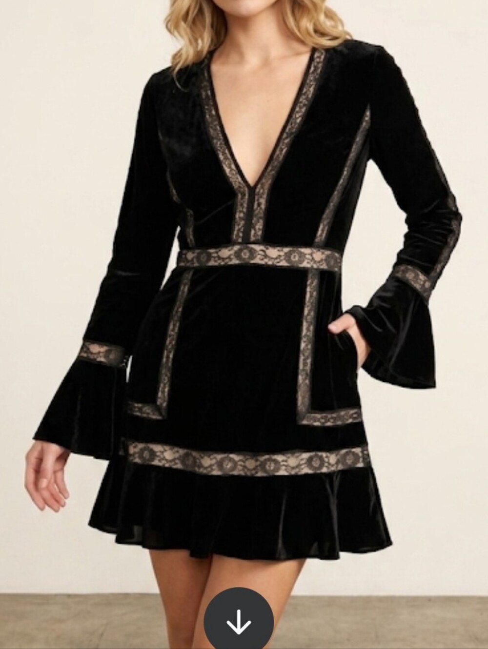 Bloomingdale's SAYLOR Black Velvet Lace-Trim V-Neck Dress